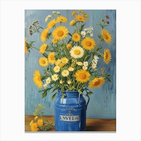 Yellow Daisies In A Blue Vase Canvas Print