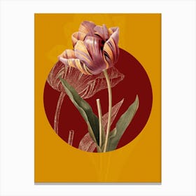 Vintage Botanical Tulip Tulipa Culta on Circle Red on Yellow n.0203 Canvas Print