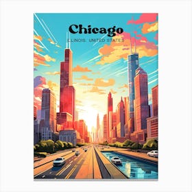 Chicago Illinois United States Midwest Modern Travel Art Canvas Print