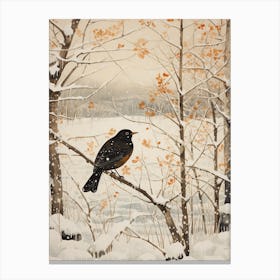 Winter Bird Painting Blackbird 3 Canvas Print