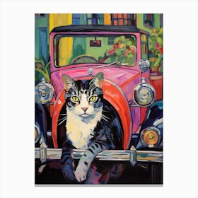 Ford Model T Vintage Car With A Cat, Matisse Style Painting 2 Canvas Print