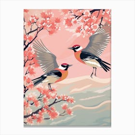 Vintage Japanese Inspired Bird Print Cedar Waxwing 1 Canvas Print
