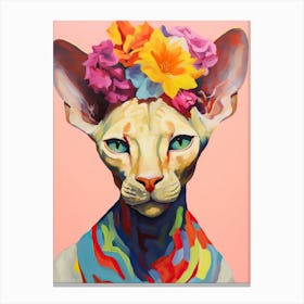 Sphynx Cat With A Flower Crown Painting Matisse Style 2 Canvas Print