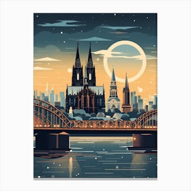 Winter Travel Night Illustration Cologne Germany Canvas Print