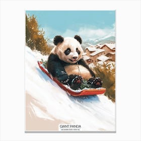 Giant Panda Cub Sledding Down A Snowy Hill Poster 4 Canvas Print
