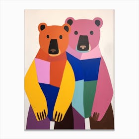 Colourful Kids Animal Art Brown Bear 1 Canvas Print