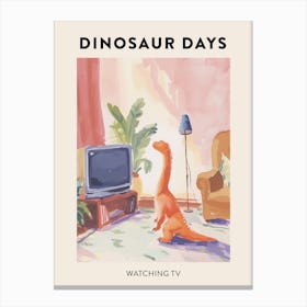Watching Tv Dinosaur Poster Canvas Print