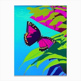 Butterfly On Plant Pop Art David Hockney Inspired 1 Canvas Print