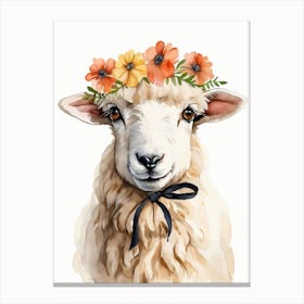 Baby Blacknose Sheep Flower Crown Bowties Animal Nursery Wall Art Print (21) Canvas Print