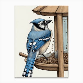 Blue Jay Bird Feeder Canvas Print