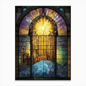 Stained Glass Window Artistic Light Sunrays Scene Castle Canvas Print