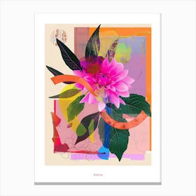 Dahlia 1 Neon Flower Collage Poster Canvas Print