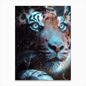 Blue Eyed Tiger In The Rain Canvas Print