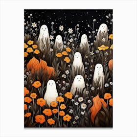 Cute Bedsheet Ghost, Botanical Halloween Watercolour 45 Canvas Print