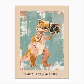 Dinosaur Taking A Photo On An Analogue Camera Muted Pastels 2 Poster Canvas Print