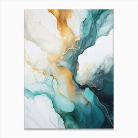 Teal, White, Gold Flow Asbtract Painting 2 Canvas Print