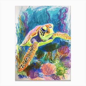 Rainbow Underwater Sea Turtle Crayon Scribble 2 Canvas Print