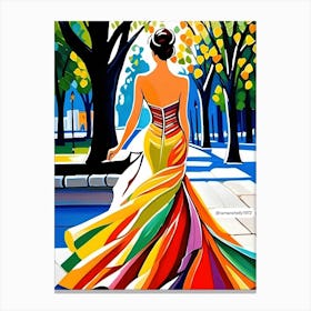 Woman In A Colorful Dress Canvas Print