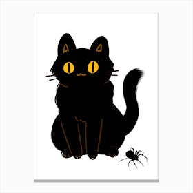 Black Cat With Spider Canvas Print