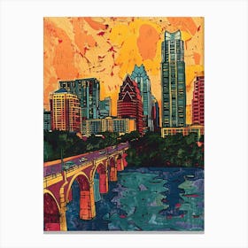 Skyline Austin Texas Colourful Blockprint 2 Canvas Print