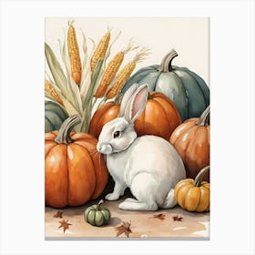 Painting Of A Cute Bunny With A Pumpkins (36) Canvas Print
