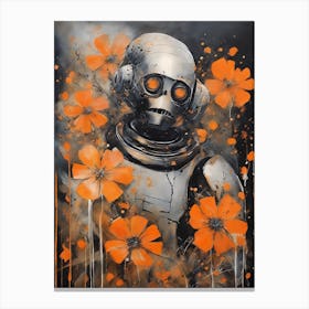 Robot Abstract Orange Flowers Painting (20) Canvas Print