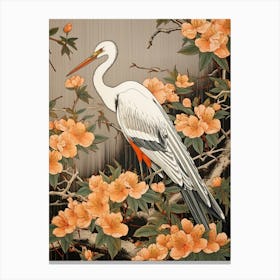 Orange Flowers And Crane Vintage Japanese Botanical Canvas Print