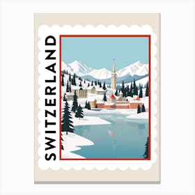 Retro Winter Stamp Poster St Moritz Switzerland 1 Canvas Print