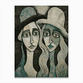 Two Women With Hats Canvas Print