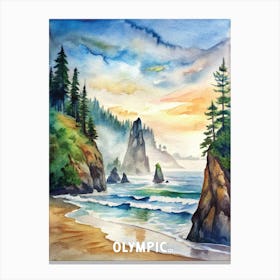 Olympic National Park Watercolor Painting Canvas Print