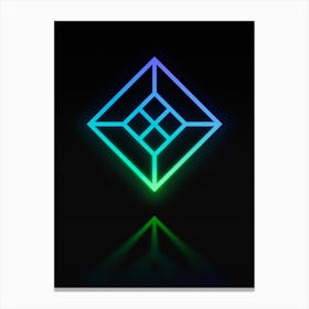 Neon Blue and Green Abstract Geometric Glyph on Black n.0397 Canvas Print