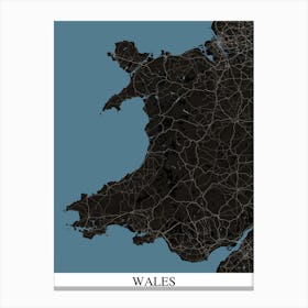 Wales Black Blue Map Canvas Print