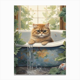 Exotic Shorthair Cat In Bathtub Bathroom 1 Canvas Print