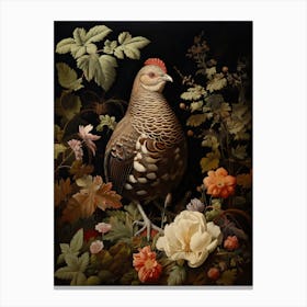 Ruffed Grouse Portrait With Rustic Flowers 1 Canvas Print