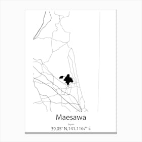 Maesawa,Japan Minimalist Map Canvas Print