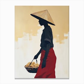 Vietnamese Woman With Basket, Boho Wall Canvas Print