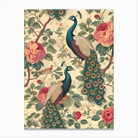 Two Vintage Floral Peacocks 2 Canvas Print
