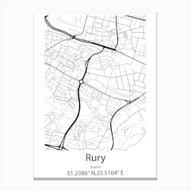 Rury,Poland Minimalist Map Canvas Print