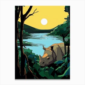 A Rhino Peeking Out Behind Leaves 1 Canvas Print