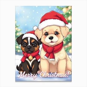 Merry Christmas Puppies Canvas Print