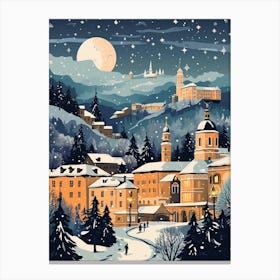Winter Travel Night Illustration Salzburg Austria 4 Canvas Print