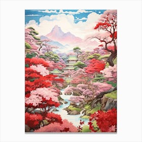 Rikugien Garden In Tokyo, Ukiyo E Drawing 4 Canvas Print