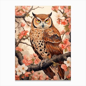 Owl Animal Drawing In The Style Of Ukiyo E 2 Canvas Print