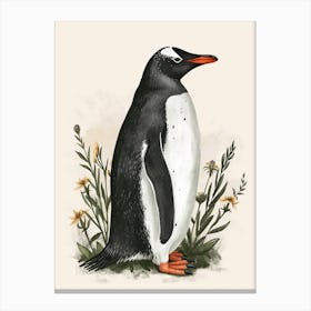 Adlie Penguin Bleaker Island Vintage Botanical Painting 3 Canvas Print