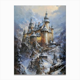 Castle In The Snow, winter, castle,a breathtaking landscape scenery,multilayer view,enchanted stunning visually,dark influenza,ink v3,oil on linen ,oil on canvas, artistic masterwork,perfect painting,soft color,inspired by wadim kashin, Canvas Print