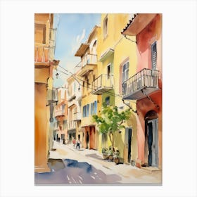 Cagliari, Italy Watercolour Streets 1 Canvas Print