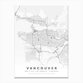 Vancouver British Columbia Canada White Map Canvas Print