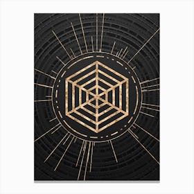 Geometric Glyph Symbol in Gold with Radial Array Lines on Dark Gray n.0128 Canvas Print