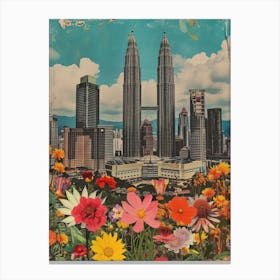 Kuala Lumpur   Floral Retro Collage Style 2 Canvas Print