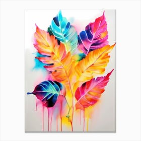 Watercolor And Neon Leave Art  Canvas Print